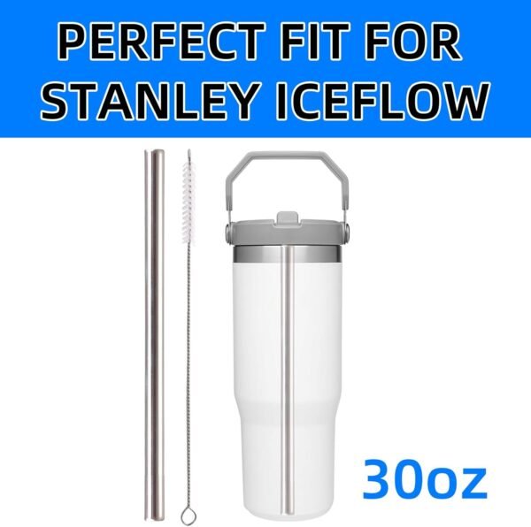 Metal Straws for Stanley Iceflow Flip 30oz Tumbler, With 1 Straw Cleaner, Reusable Stainless Steel Straws Compatible With Stanley 30oz Tumbler(5pcs) - Image 3