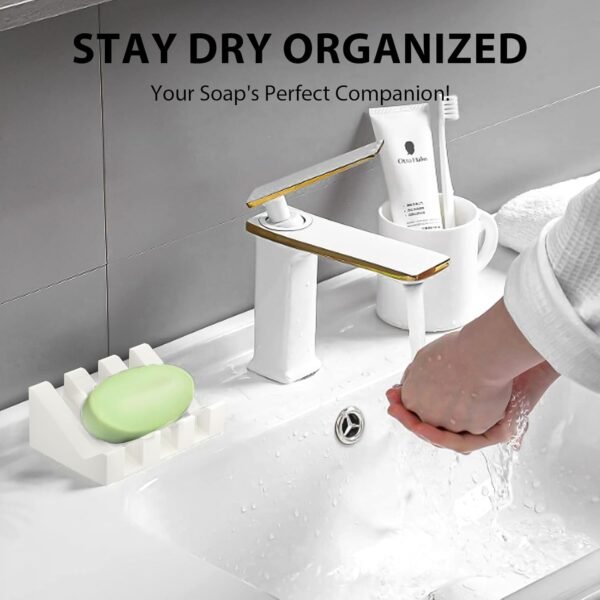 Soap Dishes, Bar Soap Holder & Saver Waterfall Self-Draining to Keep Your Bar Soap Organized and Clean, Simple and Stylish Design, White - Image 4