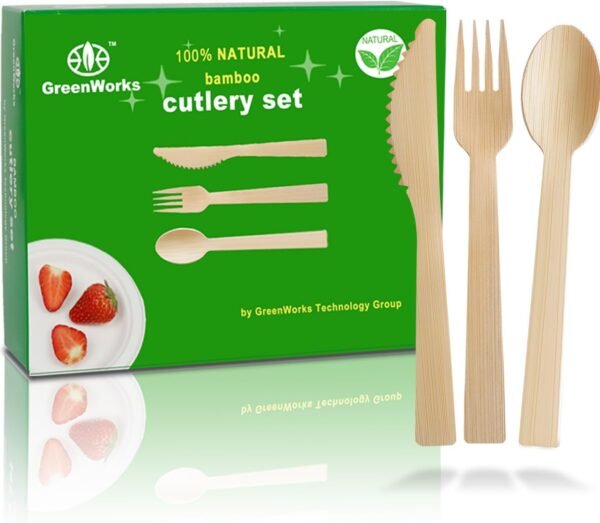 90 Count Bamboo Cutlery Set (30 Forks, 30 Spoons, 30 Knives),Compostable Biodegradable Utensils Set