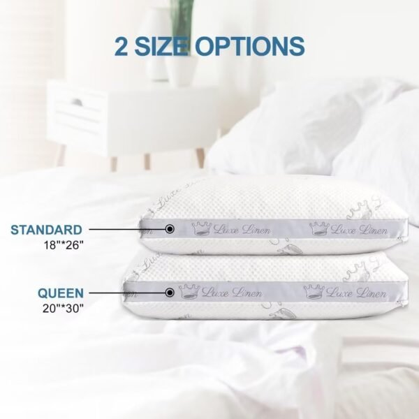 Standard Pillows Set of 2, Shredded Memory Foam Pillows, Adjustable Bed Pillow for Sleeping, 18"x26"Organic Cotton Bed Pillows for Side, Back, Stomach Sleepers - Image 8