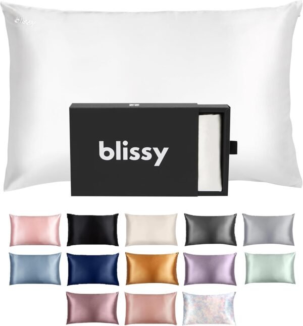 Blissy Silk Pillowcase - 100% Pure Mulberry Silk - 22 Momme 6A High-Grade Fibers - Silk Pillow Cover for Hair & Skin - Regular, Queen & King with Hidden Zipper (Standard,Blissy White)