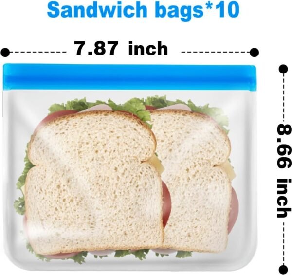 10 Pack Reusable Sandwich Bag Dishwasher Safe, Silicone Leakproof Reusable Freezer Bags, BPA Free Reusable Food Storage Bags for Candy, Snack, Cereal, Travel Items, Home Organization - Image 7