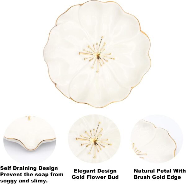 Elegant Bathroom Soap Dish, Inspired by Nature Hibiscus Flower, Ceramic Soap Dish Holder, Self-Draining and Multiple Styles for Bathroom Kitchen Accessories - Image 2
