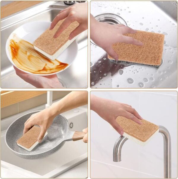 12pcs Natural Sponges for Dishes, Biodegradable Compostable Cellulose and Coconut Scrubber Sponge, Non-Scratch Reusable Cleaning Sponge for Removing Dirt and Oil in The Kitchen(Brown+White) - Image 8