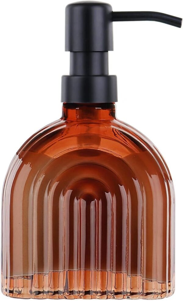 Glass Soap Dispenser for Kitchen and Bathroom Contertop Wash Hand Liquid, Dish Detergent, Farmhouse Style Shampoo Lotion Pump (1, Brown Glass with Black, 4" x 2"x 6-5/8") - Image 3