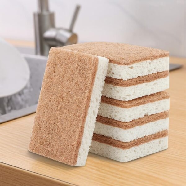 12pcs Natural Sponges for Dishes, Biodegradable Compostable Cellulose and Coconut Scrubber Sponge, Non-Scratch Reusable Cleaning Sponge for Removing Dirt and Oil in The Kitchen(Brown+White) - Image 2