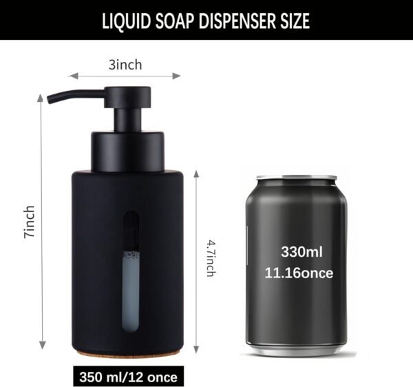 Enra Bathroom Soap Dispenser,12oz Glass Black Soap Dispenser Stainless Steel Liquid Pump,Refillable Hand Lotion Soap Dispenser for Bathroom Kitchen(Black) - Image 3