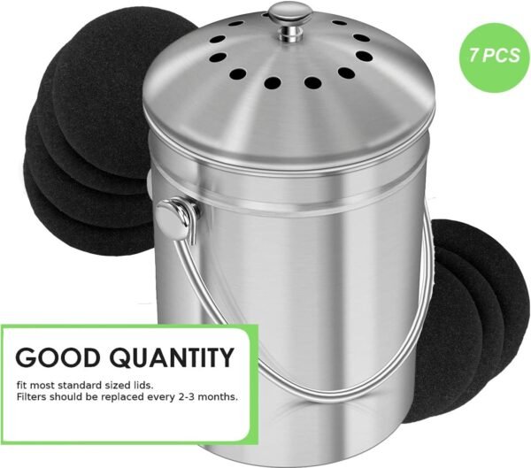 7 Pack Compost Bin Charcoal Filters Round Indoor Kitchen Compost Bucket Activated Charcoal Filters Replacements Sheets (6.7 Inch) - Image 8