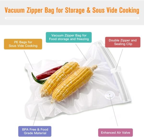 Vacuum Seal Bags for Food, Reusable Freezer Vacuum Storage Bags, Vacuum Food Saver Bags for Vacuum Sealer Hand held | Enhanced Air Valve, Easy Vacuum, Less Waste, Keep Fresh (20pcs pack) - Image 2