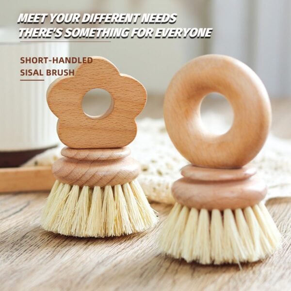 Kitchen Natural Beechwood Dish Brush with Handle Sisal Bristle Fruit Vegetable Scrubber Small Wooden Brush Designed for Cleaning Pot, Pan, Plate, Bowl and Utensil (Donut Shaped) - Image 4