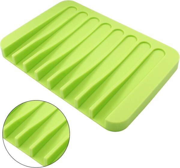 Self Draining Soap Holder Premium Silicone Soap Dish for Shower, Bathroom, Kitchen Waterfall Design Drains Water Efficiently, Extends Soap Life Easy to Clean and Maintain(Green) - Image 3