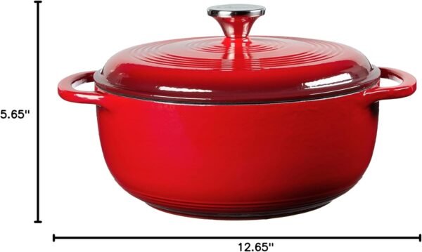 Lodge 4.5 Quart Enameled Cast Iron Dutch Oven with Lid – Dual Handles – Oven Safe up to 500° F or on Stovetop - Use to Marinate, Cook, Bake, Refrigerate and Serve – Island Spice Red - Image 10