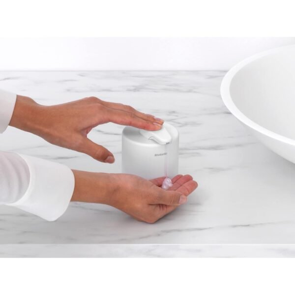 Brabantia Mindset 6.8 oz Hand Soap Lotion Dispenser (Mineral Fresh White) Bathroom, Kitchen Countertop, Non-Drip, Refillable Glass Hand Wash Cream Dispenser - Image 5