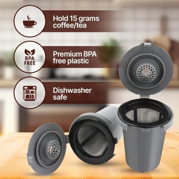 Reusable Filter Cups for Cuisinart Coffee Makers - Premium Refillable Coffee Cups Compatible with Cuisinart Single Serve Coffee Machines (2 Pack with 2 Mesh Filters) - Image 5