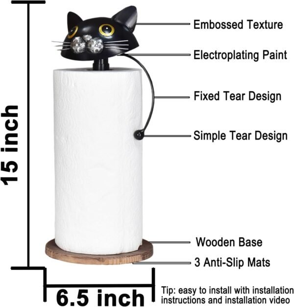Paper Towel Holder - Black Cat Paper Towel Holder Countertop for Kitchen Dining Table Home Decor, Perfect for Cat Lovers (Black Cat) - Image 4