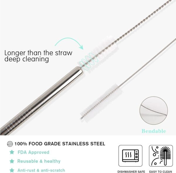 Reusable Replacement Straws for Stanley Cup 40 oz Tumbler, Extra Long Metal Drinking Straw for Stanley Cup Accessories, 8 Pack Stainless Steel Straw Set with Silicone Tips, Straw Covers, Brush, 12inch - Image 5