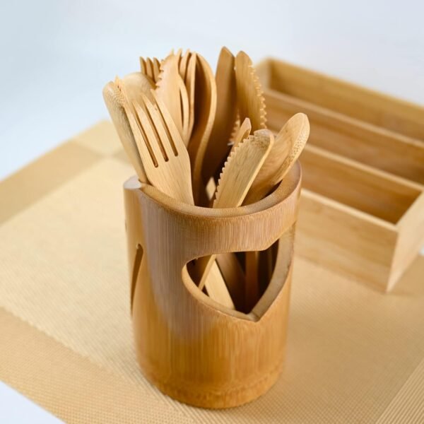 Bamboo Cutlery Reusable with Silverware Organizer, 16Pcs Bamboo Flatware Set with Bamboo Forks Spoons Knives, Reusable Bamboo Cutlery with Portable Storage Case for Home and Travel Camping Hiking - Image 4