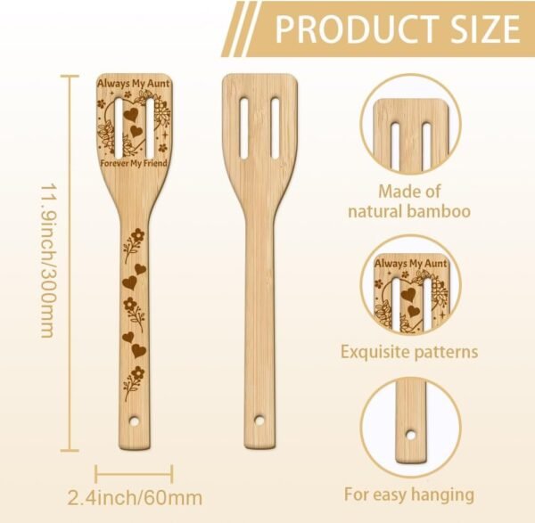 GLOBLELAND 6Pcs Aunt Auntie Wooden Spoons Utensil Set Bamboo Carving Kitchen Cooking Utensils Wooden Engraved Cooking Spatula Set for Kitchen Fun House Warming Gift - Image 3