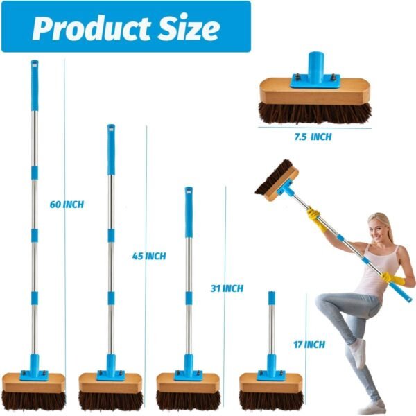 Heavy Duty Deck Brush with Long Handle - 60" Floor Scrub Brush with Stiff Natural Palmyra Bristles, Outdoor Scrubber Brushes for Cleaning Rough Surface, Concrete Floor, Patio, Garden, Sidewalk - Image 6