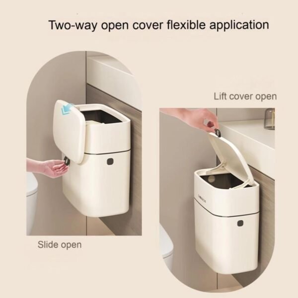 2.5 Gallon Compost bin Kitchen, Hanging Small Trash Can with Lid for Cabinets/Bathrooms/Bedrooms/Offices/Camping, White - Image 2