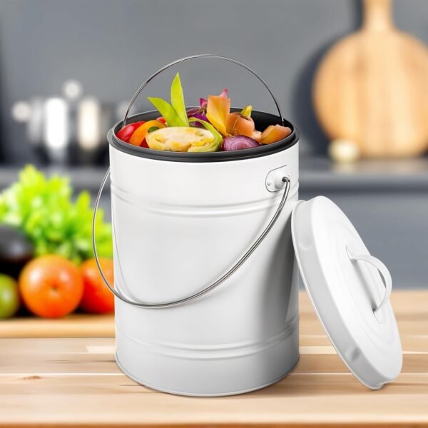 Kitchen Compost Bin with Airflow Lid, 1.3 Gallon Metal Countertop Compost Bucket, Indoor Composter, White - Image 2