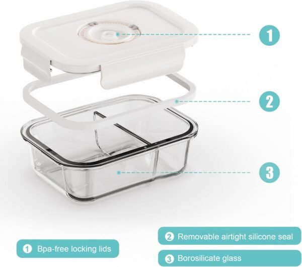 Vacuum Seal Glass Food Storage Containers with Sous Vide Bags, Meal Prep Container with Airtight Locking Lids for Lunch, BPA Free, Leak Proof, Long-Lasting Freshness-Rectangle/Square set - Image 3