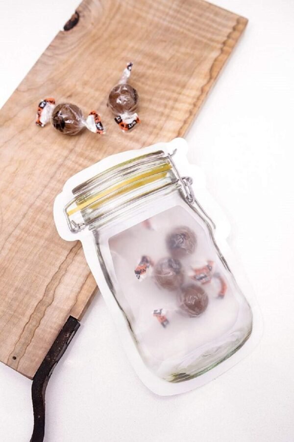 50Pcs Mason Jar Pattern Food Storage Bag Reusable Portable Stand Up Smell Proof Ziplock Bags Snack Saver Container Retail Package Bag Frosted Pouches Red 7.6×5.4in (19.5×13.7cm) - Image 4