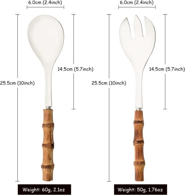 Serving Spoon and Fork Set, 304 Stainless Steel Serving Utensils with Natural Bamboo Handle, 10" Long Handle Serving Set for Kitchen Party Buffet, 4 Pieces / 2 of Each - Image 2