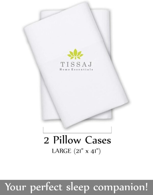 Organic Pillow Cases Set of 2 – Large Size – Ultra White – 21’’ x 41’’ with 4’’ Hem -100% GOTS Certified Cotton Pillow Covers – Sateen Weave – Breathable, Soft for Quality Sleep – Tissaj - Image 3