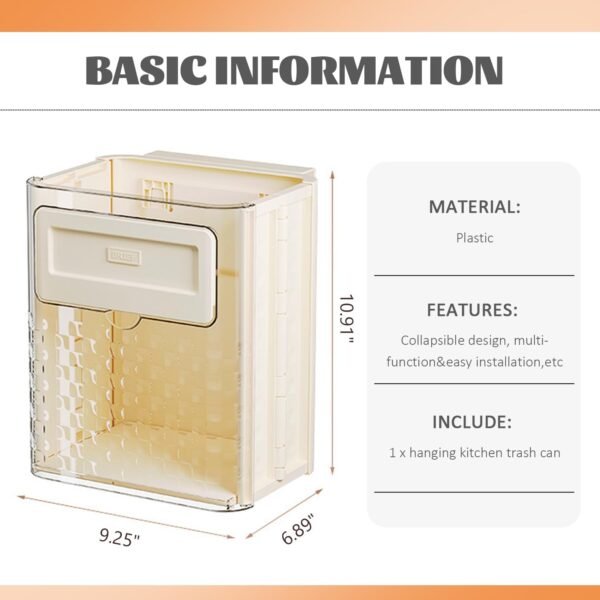 Hanging Kitchen Trash Can Collapsible Trash Bin Magnetic Garbage Bin Plastic Waste Can Compost Bin Garbage Can for Kitchen Bedroom Bathroom Cabinet - Image 6