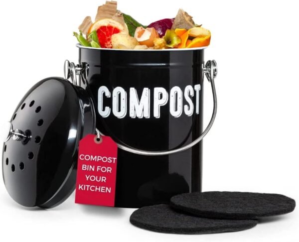 Granrosi Countertop Compost Bin Kitchen - 1.3 Gal Indoor Compost Bucket with Lid for Kitchen; Farmhouse Rust Proof & Odorless Kitchen Compost Bin for Countertop; 3 Charcoal Filters; Small Compost Bin