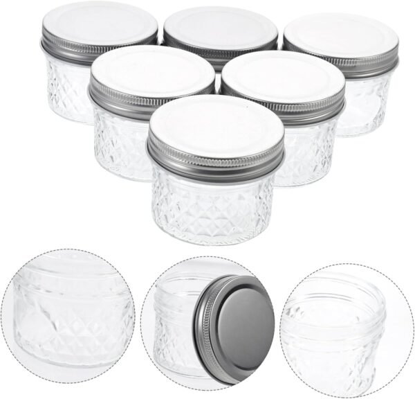 6 Pcs Diamond Mason Jar Empty Bottles Pickle Bottle Mason Jars Canning Clear Glass Storage Bottles Transparent Glass Bottles Glass Storage Container 100ml Glass Bottles Glass Jars - Image 5