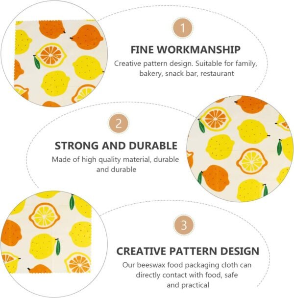 Sandwich Wrap Paper 3Pcs Beeswax Food Wrap Lemon Pattern -Friendly Reusable Food Wrappers Food Preservation Cloths Wrap Alternative for Food Storage Triturador De - Image 9