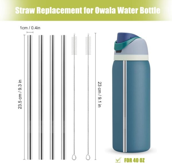 Metal Straw Replacement for Owala Water Bottle 40 oz, Koala Straw for Owala With 2 Straw Cleaner, Reusable Stainless Steel Straws Compatible With Owala FreeSip Water Bottle - 4pcs - Image 2