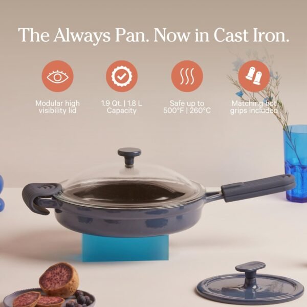 Our Place Cast Iron Always Pan | Premium Enameled, Toxin-Free Surface | 10-inch 8-in-1 Multifunctional Cookware System | Lid, Handle Covers | Heavy Duty Skillet | Oven & High Heat Safe | Blue Salt - Image 2