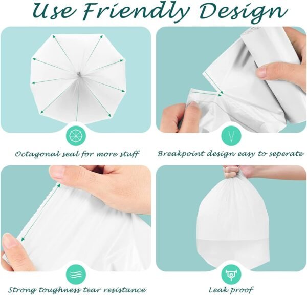 Small Trash Bags 1.2 Gallon, Biodegradable Gallon Waste Bag, Mini Compostable Strong Bathroom Wastebasket Can Liners Garbage Bags for Home Office Kitchen Fit 5 Liter 5L, 1 Gal, White - Image 5