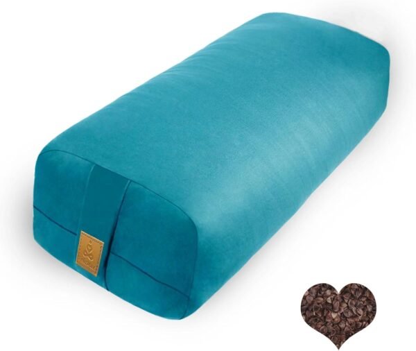 Organic Buckwheat Bolster (24X10.5X5.5 in) Yoga Bolster Supportive Yoga Cushion for Restorative Yoga Accessories Rectangular Meditation Pillow 100% Cotton Cover Yoga Pillow