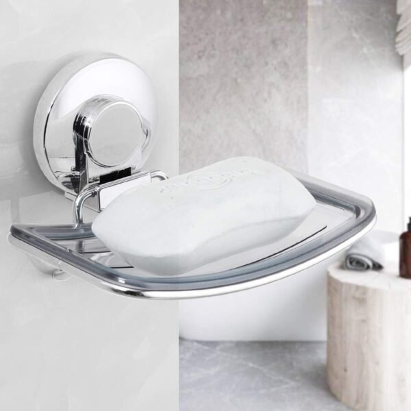 LEVERLOC Chrome Suction Cup Soap Dish Soap Holder for Shower Wall Drill-Free Rustproof Waterproof Wall Mount Strong Suction Removable Bar Soap Sponge Holder for Bathroom Bathtub Kitchen - Image 2