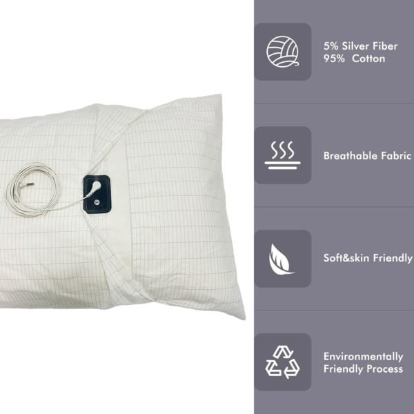 2Pack Grounding Bed Pillowcase Queen 20x30 Inches, White Pillow Cover 5% Silver Fiber 95% Organic Cotton Natural Comfortable Good Sleep - Image 4