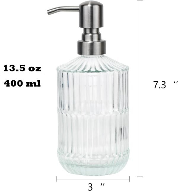 13.5 oz Glass Soap Dispenser with 304 Stainless Steel Pump Lotion Dispenser, Refillable Soap Dispenser, Glass Liquid Dispenser for Hand Soap, Lotion (Clear) - Image 3