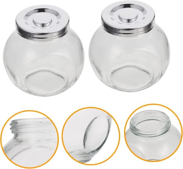 2pcs Glass Storage Jar Honey Storage Bottles Snacks Storage Tank Food Storage Tanks Milk Powder Can Clear Container Honey Canisters Sealed Canisters Food Container Stainless Steel - Image 3