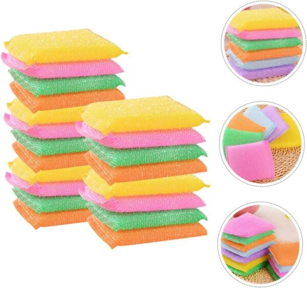 20pcs Kitchen Dish Sponge Dish Scrubber Pads Dish Scrubbers for Dishes Natural Dish Sponge Plate Sponge Scrub Pads for Dishes Bathroom Cleaning Sponge Kitchen Scrub Erasers Nylon - Image 3