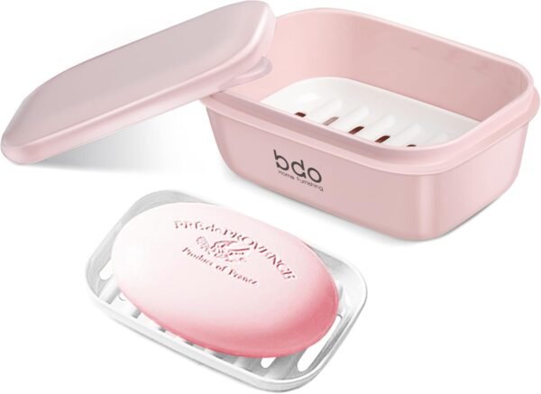 Travel Soap Case, Leakproof Soap Container with Lid, Portable Bar Soap Holder for Traveling, Soap Dishe for Bathroom, Shower, Gym, School, Camping, Vacation, Outdoor (Pink)