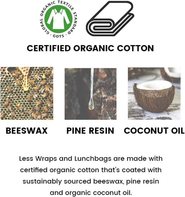 Less. Reusable Beeswax Food Wraps 2 Pack Size Medium, Compostable Alternative to Plastic Wrap, Classic Paper Brown - Image 3