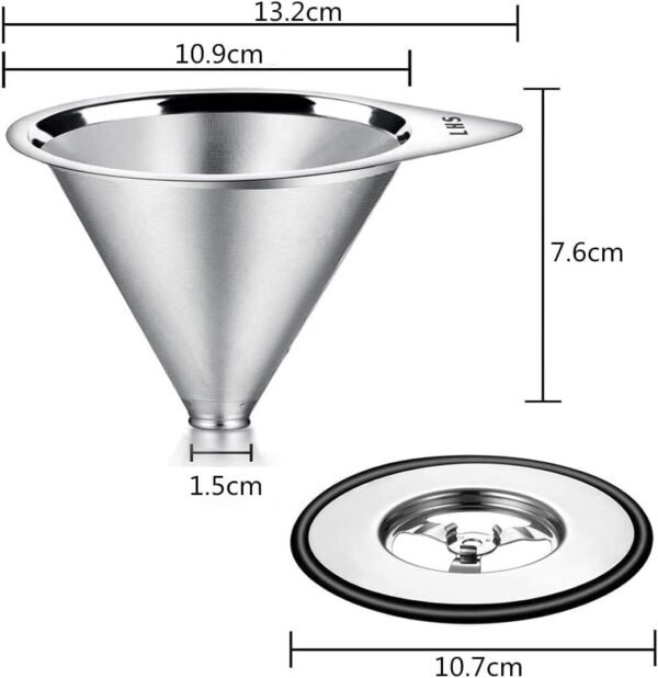 LHS Pour Over Coffee Dripper Stainless Steel Coffee Filter Paperless Reusable Coffee Filter Pour Over Coffee Maker for Single Cup Brew Cone Filter, 2 Pack - Image 4