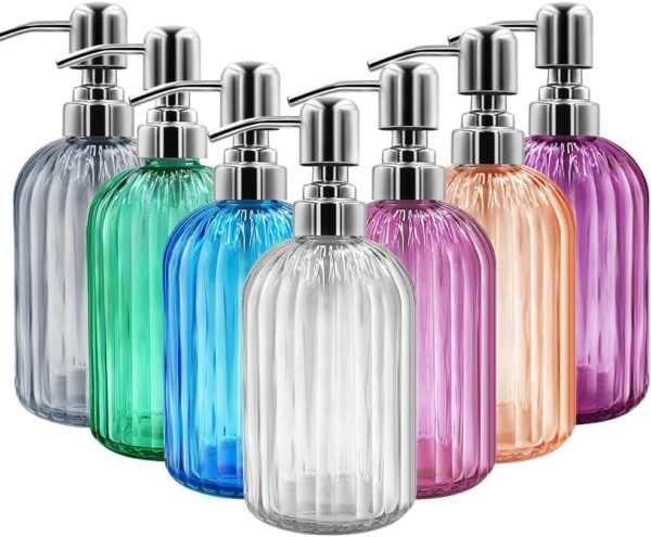 Soap Dispenser - 2 Pack 14 Oz Glass Soap Dispenser with Rust Proof Stainless Steel Pump, Refillable Liquid Bottle Dispenser, Premium Hand Jar Dispenser for Bathroom, Kitchen, Countertop (Transparent) - Image 4