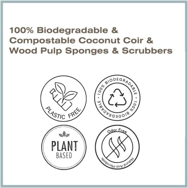 Plant-Based Natural Oval Kitchen Sponge, Biodegradable and Compostable Coconut Coir and Cellulose Dual Action Cleaning, Fast Drying, Odor Resistant, Heart-Cut Out & eco-Friendly- Pack of 4 - Image 4