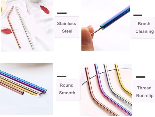 4 Pack Reusable Metal Straws Drinking Straws, 8.5" Stainless Steel Straws with 1 Cleaning Brush - Image 6