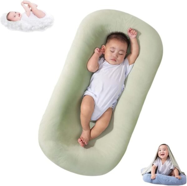 Baby Lounger, Bonic Organic Breathable Cotton Baby Nest for Newborn 0-18 Months (Green Baby Nest)