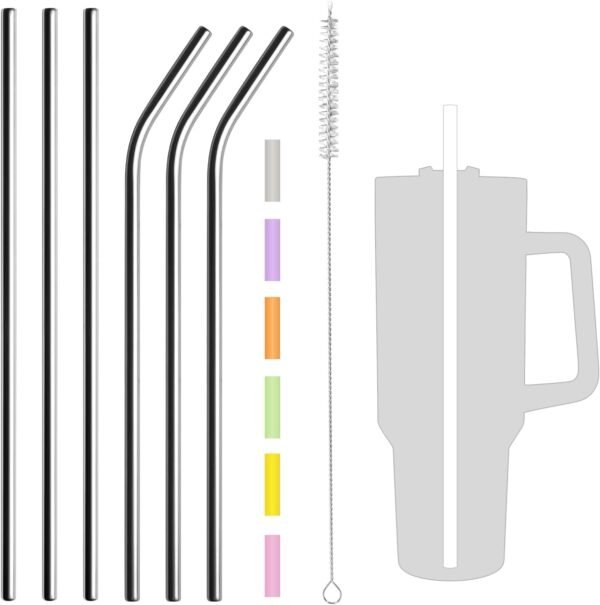 MLKSI Stainless Steel Straw Replacement for Stanley Cup Accessories, 6 Pack Reusable Straws with Silicone Tips and Cleaning Brush for Stanley Quencher 40oz & Simple Modern Tumbler with Handle